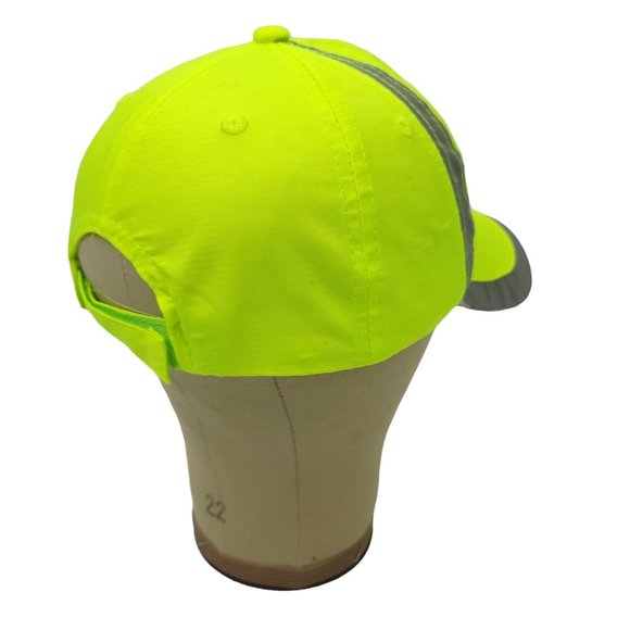 Auto Alley Neon Green Yellow Gray Trim Strapback Cap Trucker Reflective Hat - Picture 14 of 14